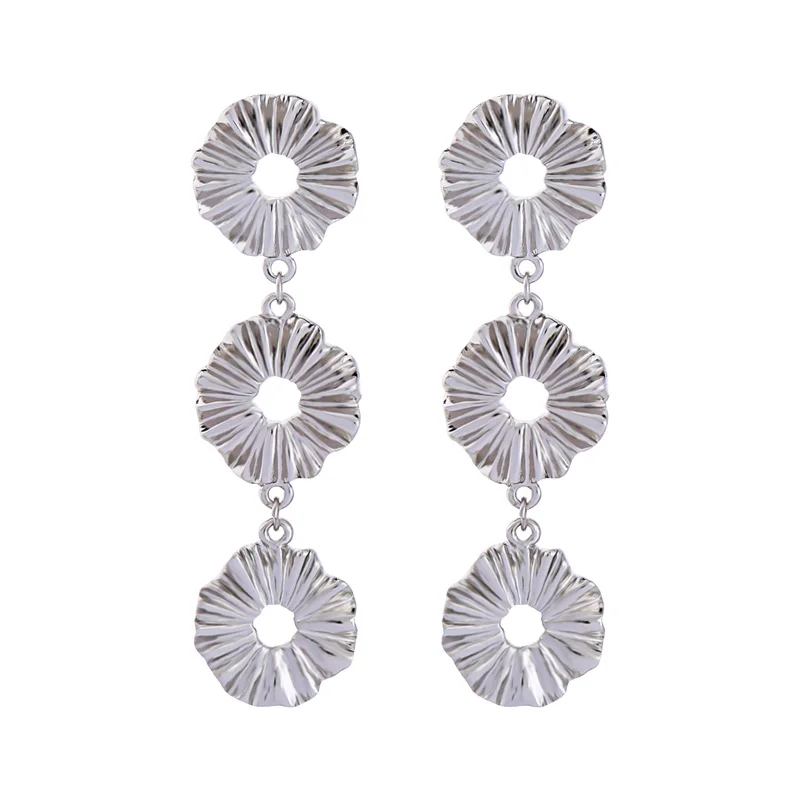 Banny Pink Simple Metal Flower Statement Studs Earrings For Women Party Geometric Round Circle Pendant Post Earrings Brincos