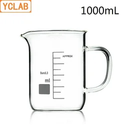 YCLAB 1000mL Beaker Low Form Borosilicate 3.3 Glass 1L with Graduation Handle Spout Measuring Cup Laboratory Chemistry Equipment