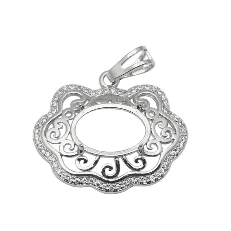 Beadsnice oval pendant tray 925 sterling silver blank pendant cabochon setting handmade necklace pendants for women ID 34064