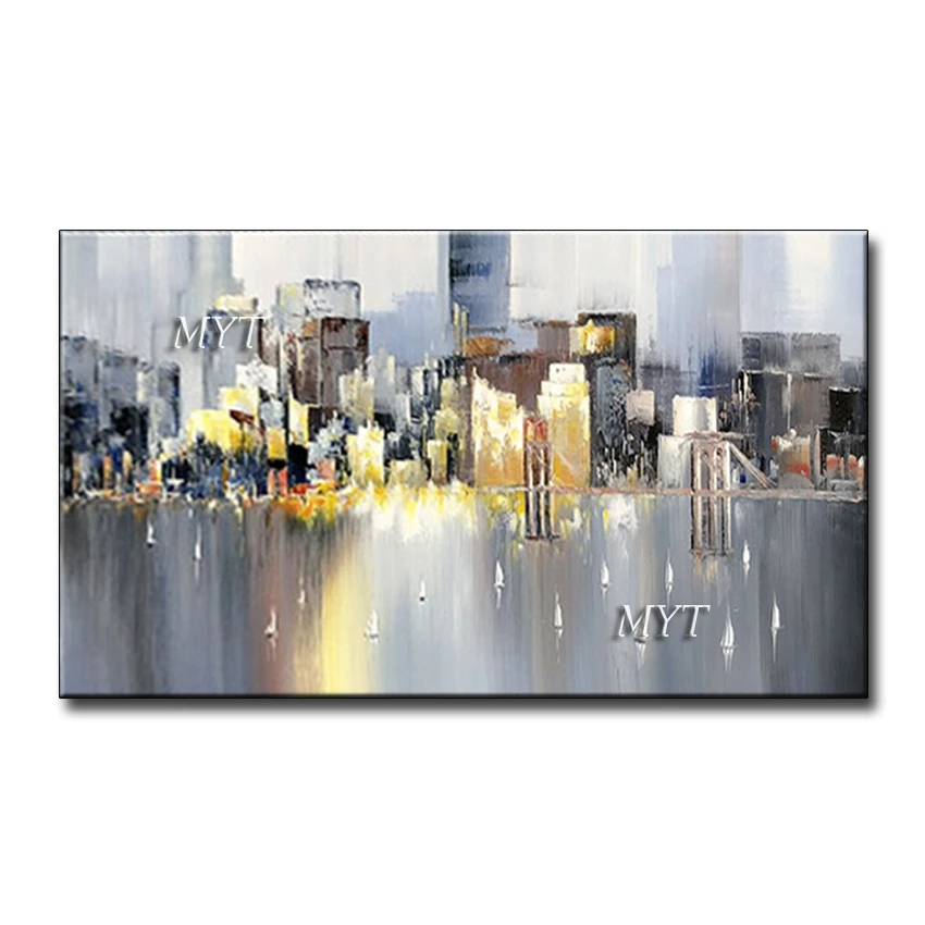 Modern city building Hand-painted abstract oil painting on canvas wall art picture for living room home wall decor no framed