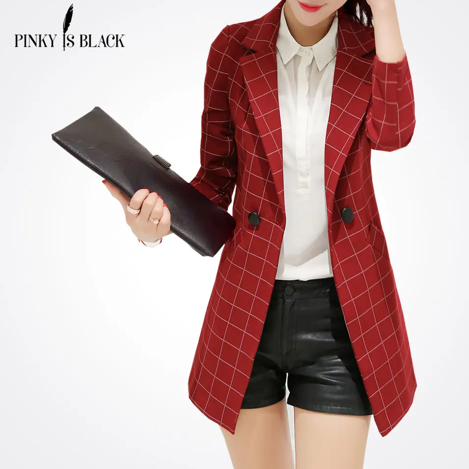 Pinky Is BlackFemale blazer 2017 spring and autumn new blazer women jacket slim medium-long plaid long-sleeve casual suit blazer