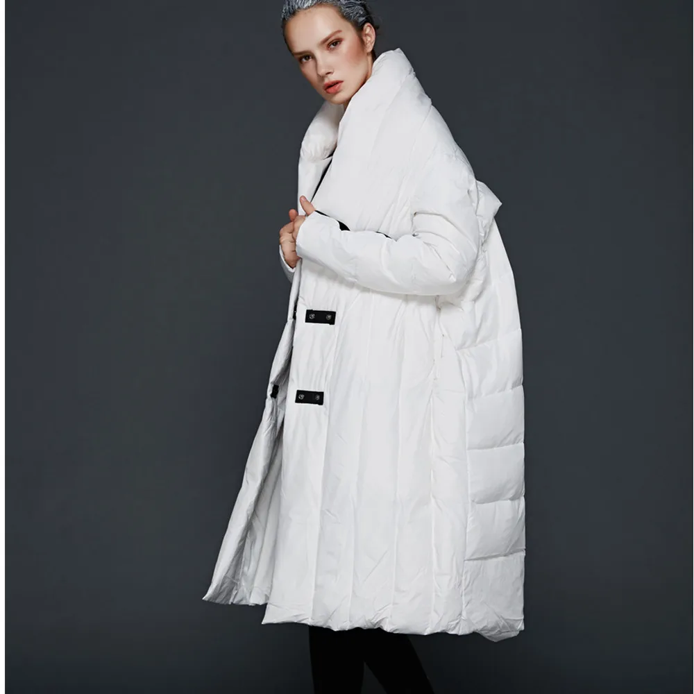 Winter fashion 90% Duck Down Coat Fashion Oversized Hooded Cloak Style Long Down Jacket Female Loose Thicker Warm Coat Wj1307