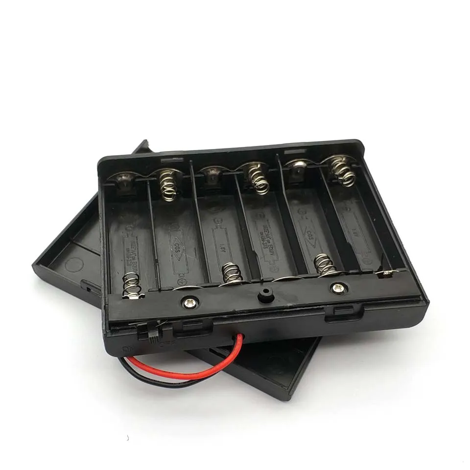 6 AA Batteries Holder Storage Case Plastic 1.5V Battery Case ON/OFF Switch with Cap Wire For 6 X 1.5V AA Battery