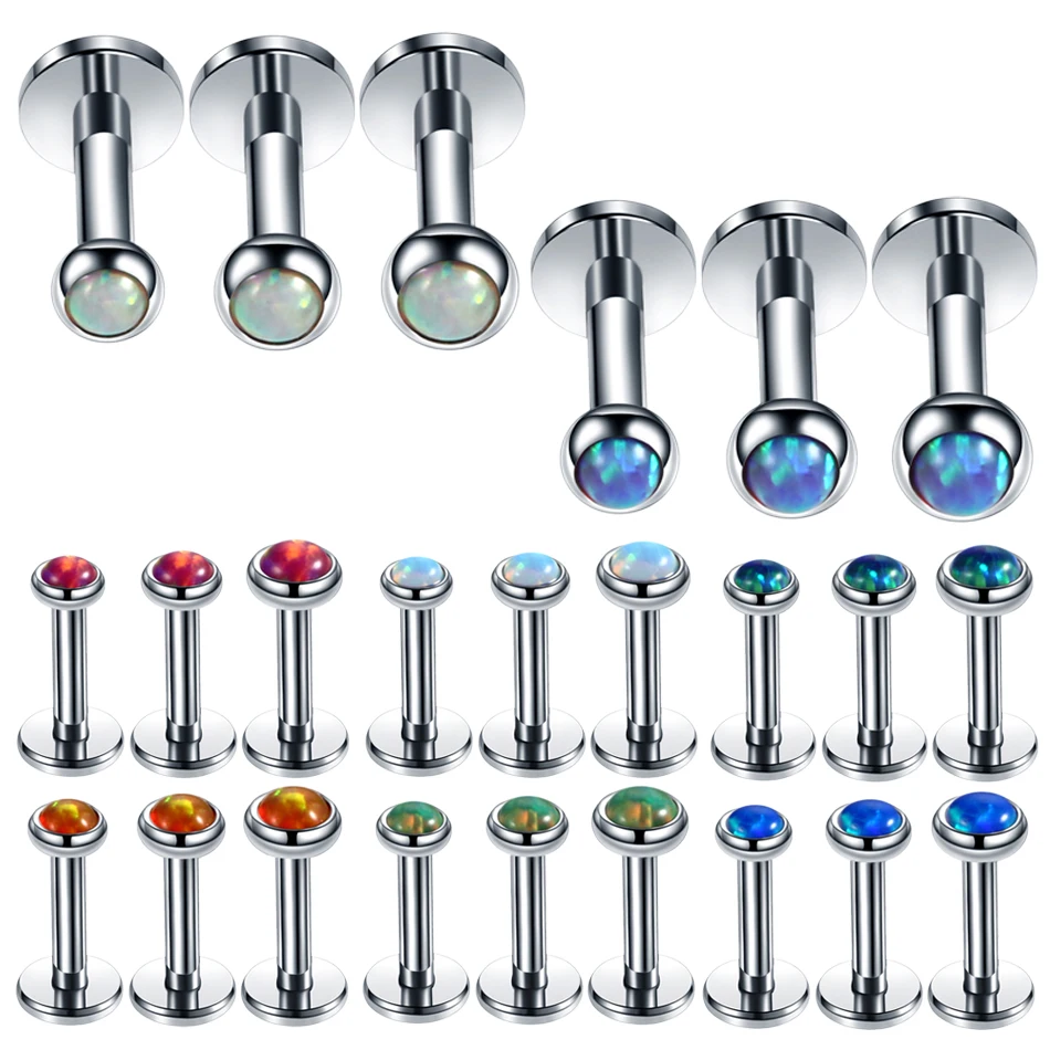 3 stks/partij Staal Intern Schroefdraad Opal Stone Oor Helix Tragus Barbell Piercing Opal Labret Stud Lip Ringen Sexy Meisjes Sieraden 16g