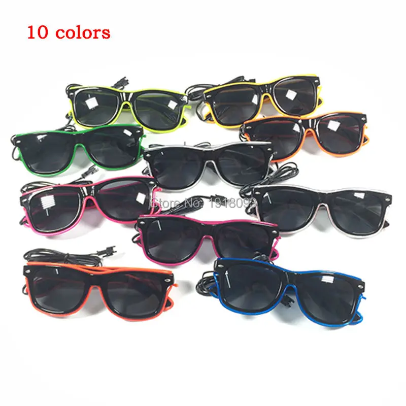 Lunettes à fil EL avec lentille foncée, 5 pièces, mode Cool, éclairage de vacances, décoration, 10 couleurs, Design de fête lumineux