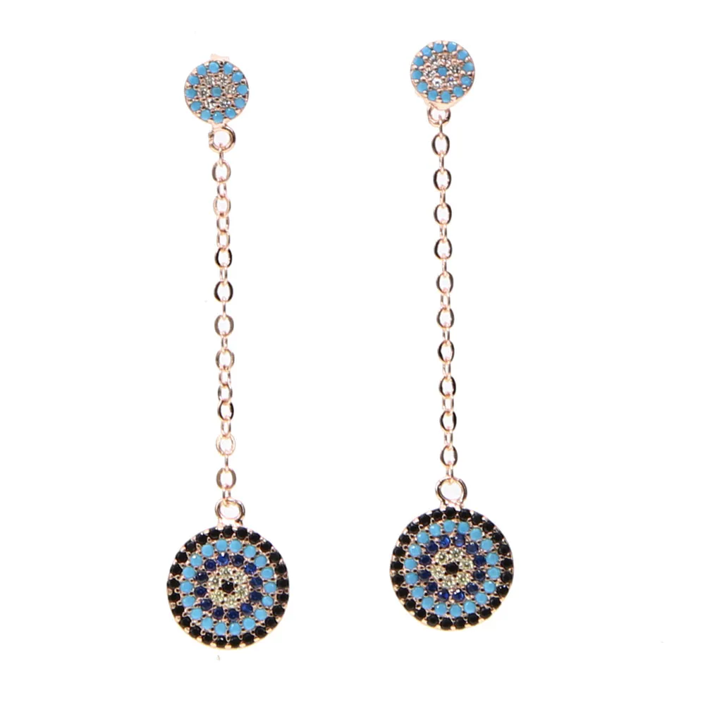 New round charm ZIRCONIA cz turquoises Crystal Dangle Earrings Long Chain Earrings For Women Girls