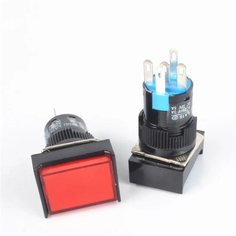 Red/Green/Yellow/Blue/White Light 1NO 1NC Latching/Unlock Rectangle Push Button Switch 6/12/24/220V