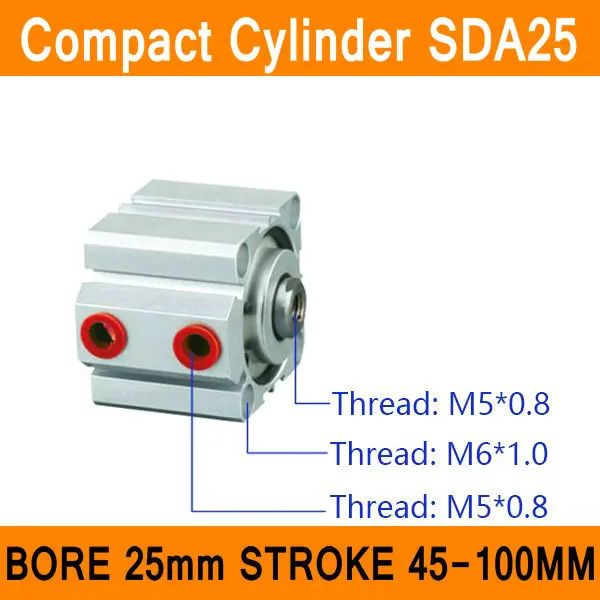 SDA25 Cylinder SDA Series Bore 25mm Stroke 45-100mm Compact Air Cylinders Dual Action Air Pneumatic Cylinders ISO