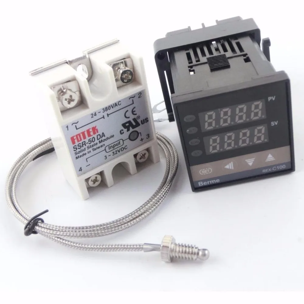 REX-C100FK02-V*AN PID Temperature Controller Set with 10DA/25DA/40DA/50DA/75DA Solid State Relay and 1M K Type Thermocouple