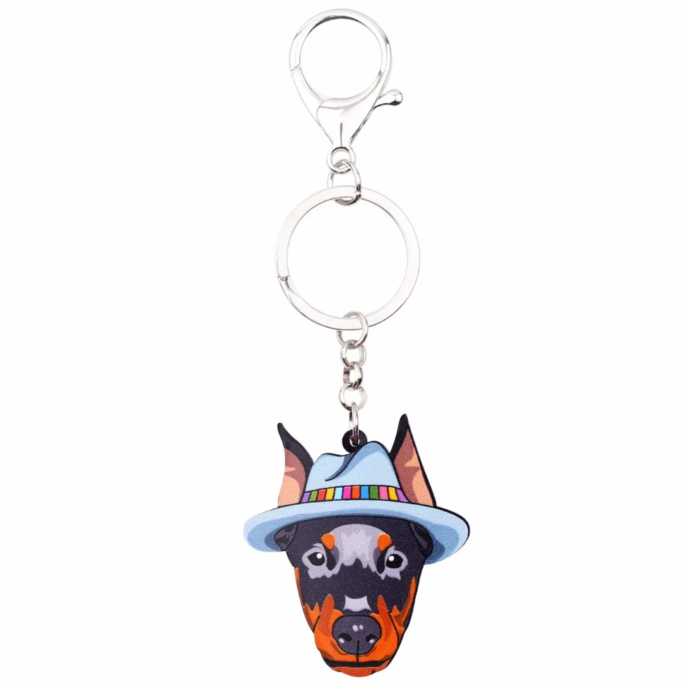 Bonsny Acrylic German Doberman Pinscher Key Chain Key Ring Women Handbag Pendant 2017 New Charm Dog Jewelry Car Key Accessories