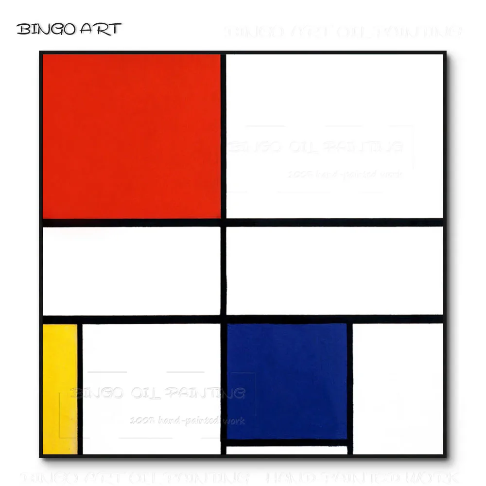 

Free Shipping Hand-painted Piet Mondrian Geometric Oil Painting on Canvas Simple Design Geometric Painting for Wall Decoration