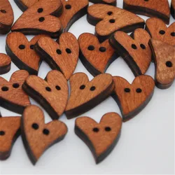 50PCs Heart Shaped Wooden Sewing Buttons Scrapbooking DIY Brown Wood 2 Holes Button for Crafts Accessories WB140