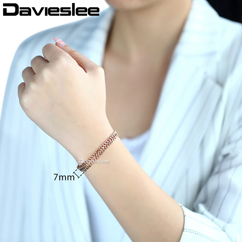 Davieslee Mens Womens Bracelet Chain Helix Bismark Link 585 Rose Gold Color Bracelet for Women 7mm 18cm 20cm 22cm 25cm LGB283