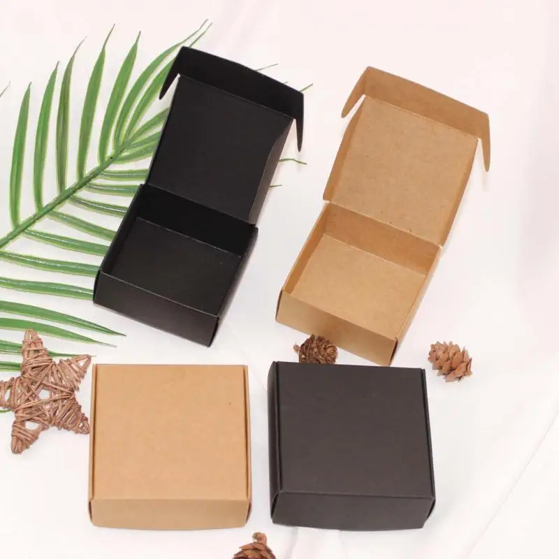 100pcs/lot 6sizes Small Kraft paper box,brown cardboard handmade soap box,white craft paper gift box,black packaging jewelry box