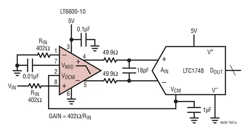LT6600 LT6600CDF-10 LT6600IDF-10 LT6600CS8-10 LT6600IS8-10 — очень малошумящий, дифференциальный усилитель и низкопроходной фильтр 10 МГц
