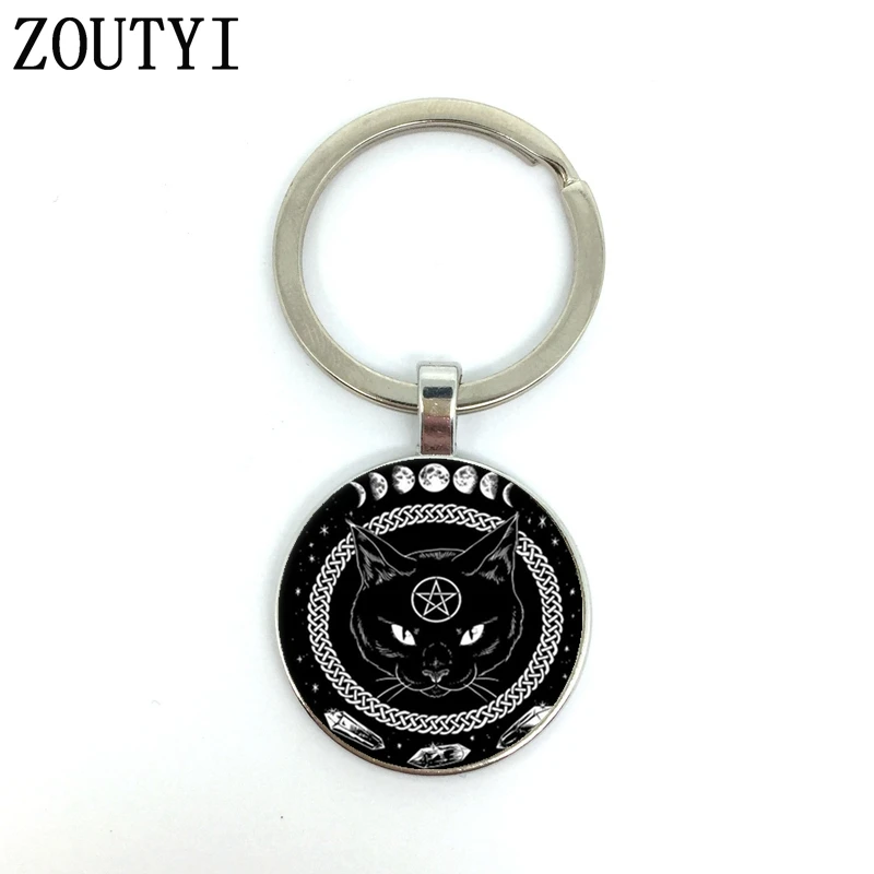 Новинка-Лидер-продаж-Очаровательная-подвеска-в-виде-черной-кошки-Качественная-автомобильная-Подвеска-для-ключей-для-мужчин-и-женщин-выпуклое-стеклянное-кольцо-для-ключей