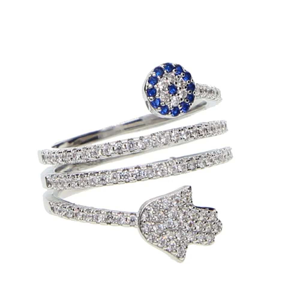 2026 New Anillos Top Quality Screw Twist Rings With Micro Paved Hamsa Fatima Hand For Palm Eye Charm Crystals Women Jewelry