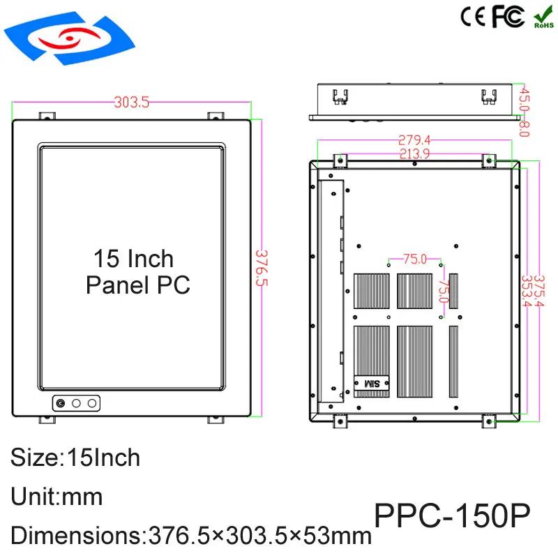 Tablette PC industrielle avec écran tactile de 15 pouces