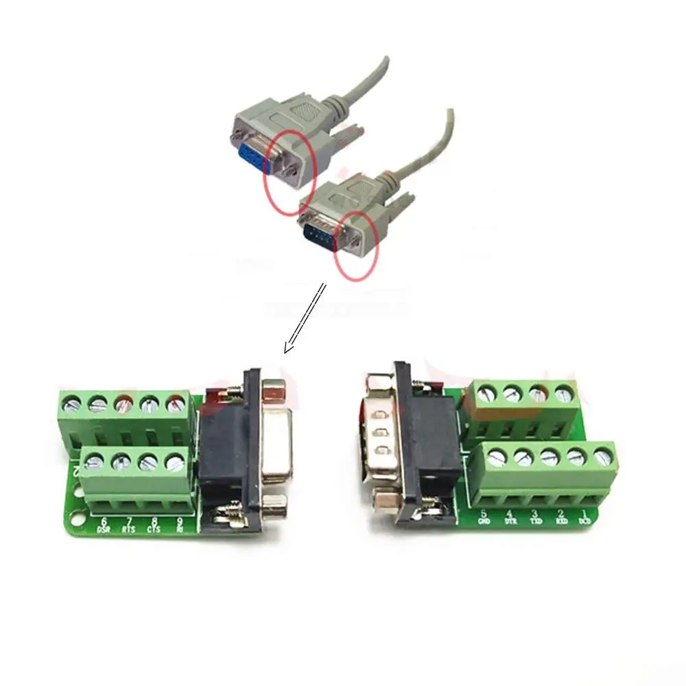 RS232 / 422 / 485 إشارات لوحة القطع رأس المنفذ التسلسلي DB9 ذكر / أنثى إلى محول كتلة المحطة