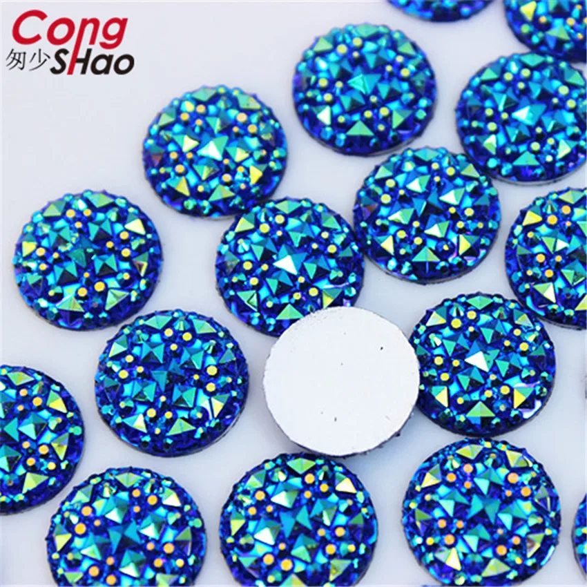 Cong Shao 50pcs 10/12/14/16mm Colorful Flatback Stones And Crystals AB Resin Round Rhinestone Trim DIY Wedding Dress Beads WC32