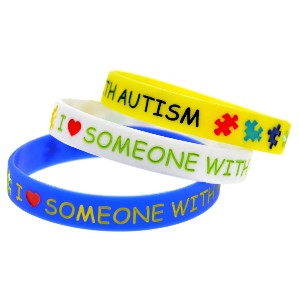 Set Di 3 Braccialetti In Silicone 'I Love Someone With Autism' – Colori Vari, Misura Unica, Per Sensibilizzazione