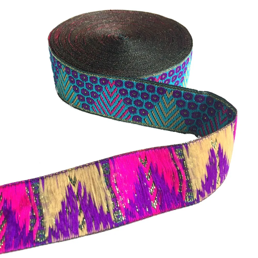 ZERZEEMOOY 1 inch 25MM 8YARD/LOT Spun Gold Colorful Geometric Jacquard Ribbon MZZD18122603