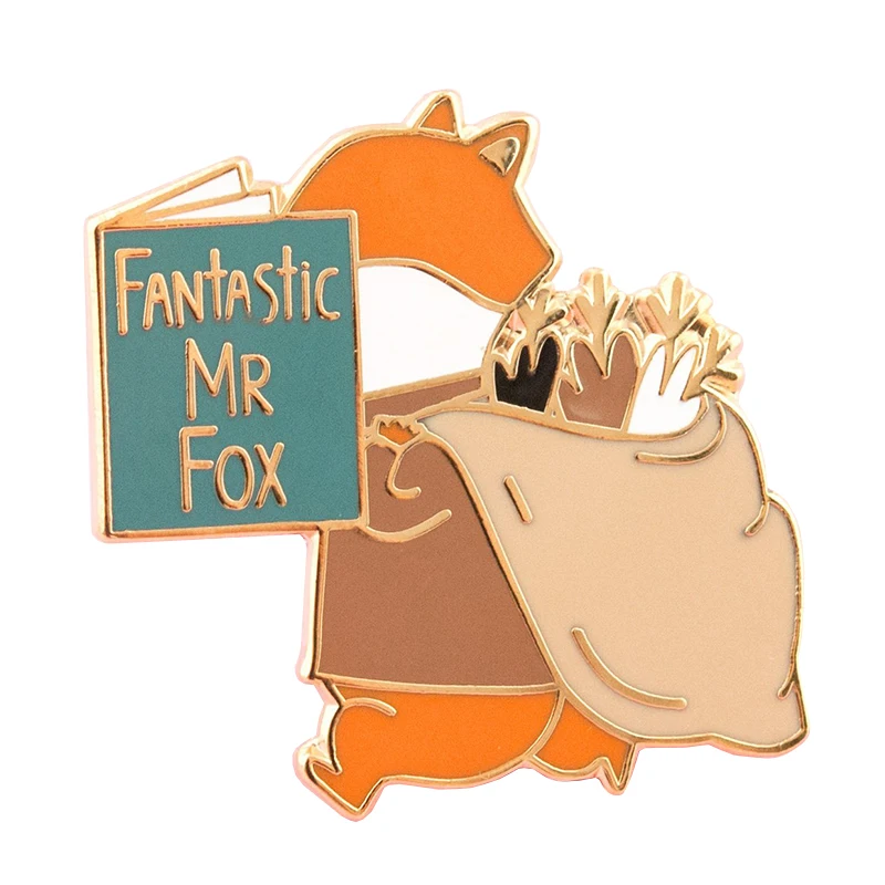 Fantastyczny pan fox emalia pin śmieszne czytanie książki odznaka kreskówka zwierzęta na klapy broszka kreatywnych dzieci przyjaciół prezent