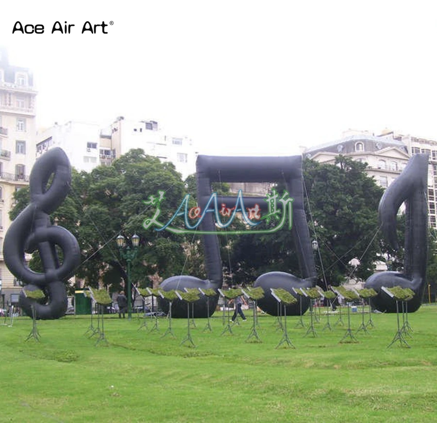 5m H Customized Giant Inflatable Black Music Note for Concert Decoration Exhibition