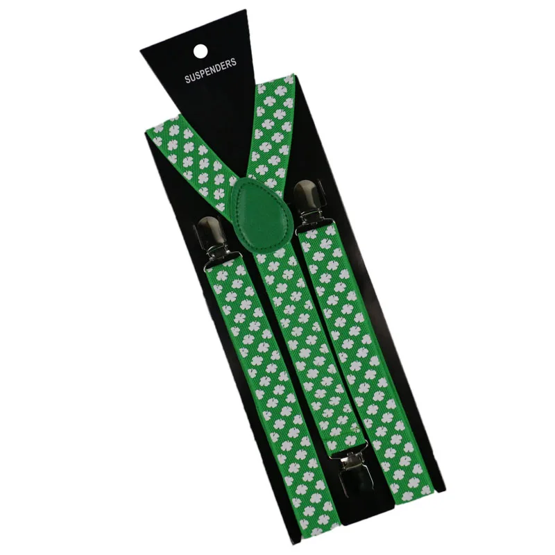 Winfox Fashion Black Green White 2.5cm Wide Clover Suspenders For Women Men