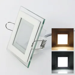 Panel ledowy Downlight kwadratowy/okrągły szklany panel oświetleniowy 6W 9W 12W 18W wysokiej jasności lampy sufitowe do wbudowania do domu SMD5630 + Driver