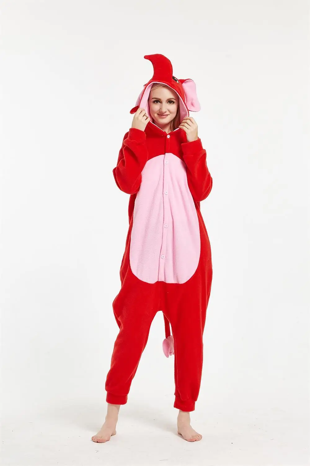 Kigurumi Onesies-Pijama de elefante rojo para adulto, ropa de dormir, estilo Anime, cálido