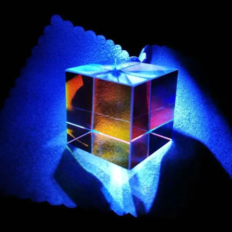 Colorful Combiner Splitter Cross Dichroic Cube RGB Prism Optical Glass Triangular Prism for Teaching Light Spectrum Physics 20mm