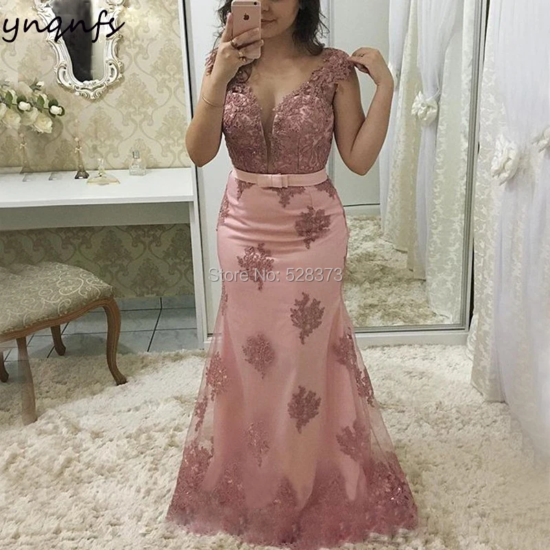 YNQNFS MD281 Sexy Illusion Neck Elegant Mermaid Lace Mother of the Bride Dresses Abiye Evening Wear Formal Gown Vestidos 2019