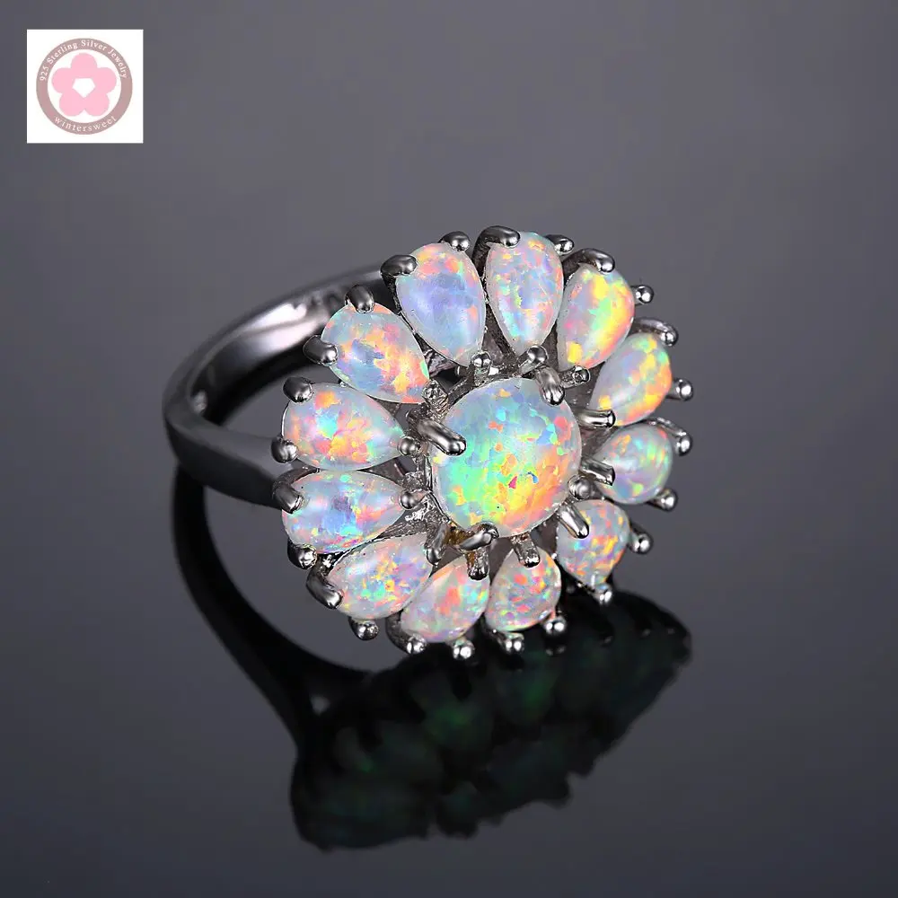 JZ0111  Flower Design White Fire Opal Fashion Jewelry For Women Wedding Ring