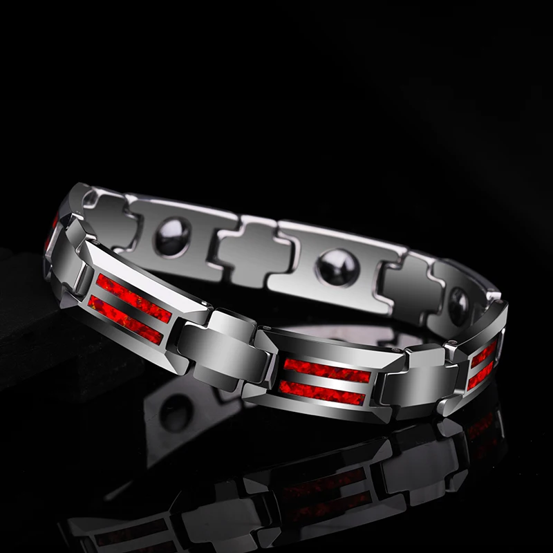 Unisex 10mm Width Tungsten Carbide Bracelets Inlay Magnet Stones and Opal Blue & Red 18.5/20cm, Customized