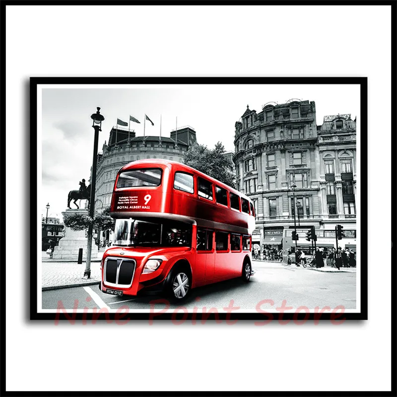 London Red Telephone Booth White Coated Paper Posters Livingroom Bedroom Home Decor Landscape Wall Sticker Frameless