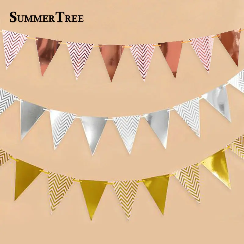 3 Meter 12 Flag Gold/Silver/Pink/Blue Paper Board Garland Banner For Baby Boy Shower Birthday Kids Room Decoration Party Favors