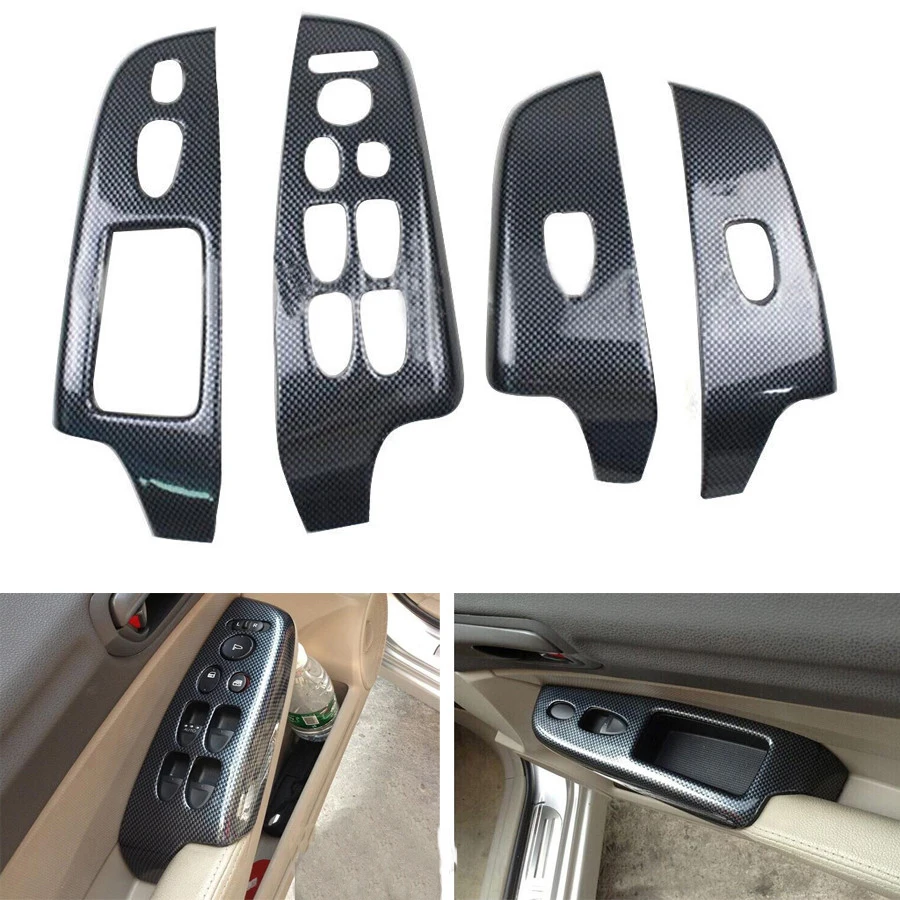 4Pcs/set Car Interior Armrest Window Lift Switch Button Panel Cover Trim Bezel For Honda Civic 8th Gen 2006-2011 ABS