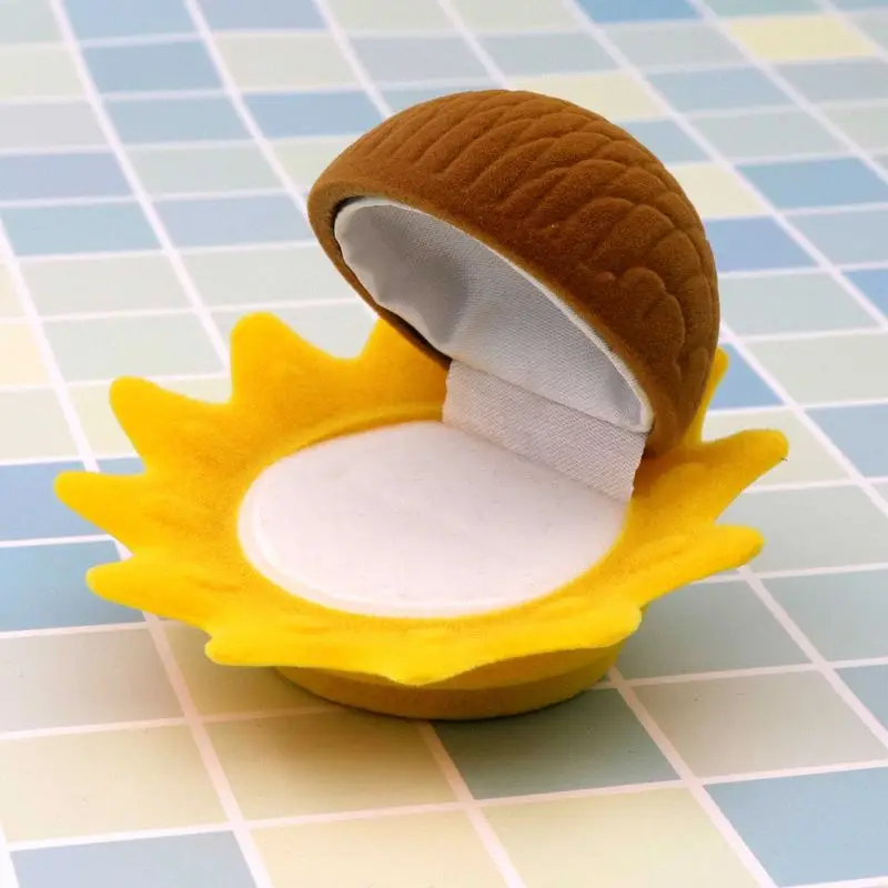 Gelbe Sonnenblume Samt Ring Box Ohrringe Geschenk Geschenkboxen Verpackung für Schmuck Hochzeit Verlobung Display Halter Großhandel – Detail 4