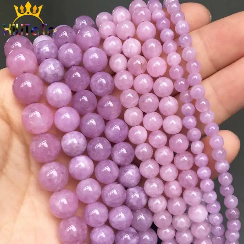 A+ Purple Angelite Stone Natural Beads Round Loose Spacer Beads For Jewelry Making DIY Bracelet Accessories 15\