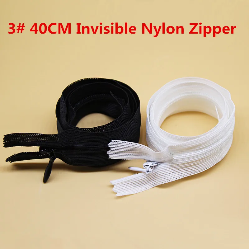 50pcs 3# 40cm Invisible Nylon Zipper for DIY Sewing White Cushion Skirt Back Hidden Zippers