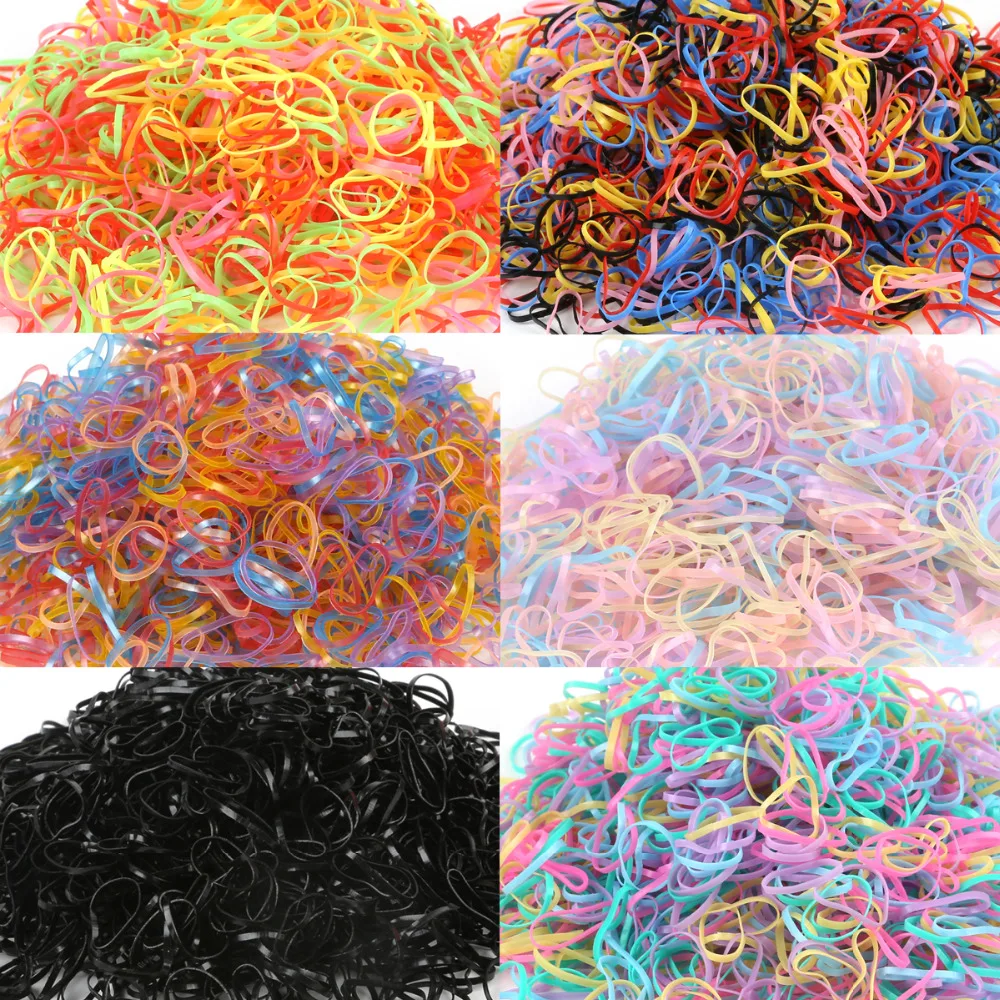 1000pcs/bag Colorful Rings Hairband Rope Silicone Ponytail Holder Rubber Band Scrunchies Tie Gum Girls Hair Accessories