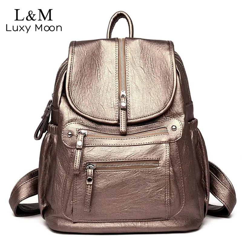 Ladies Leather Backpack Fashion Women Travel Backpacks Luxury Sac A Dos School Backpacks for Girls Black Large Mochilas XA281H