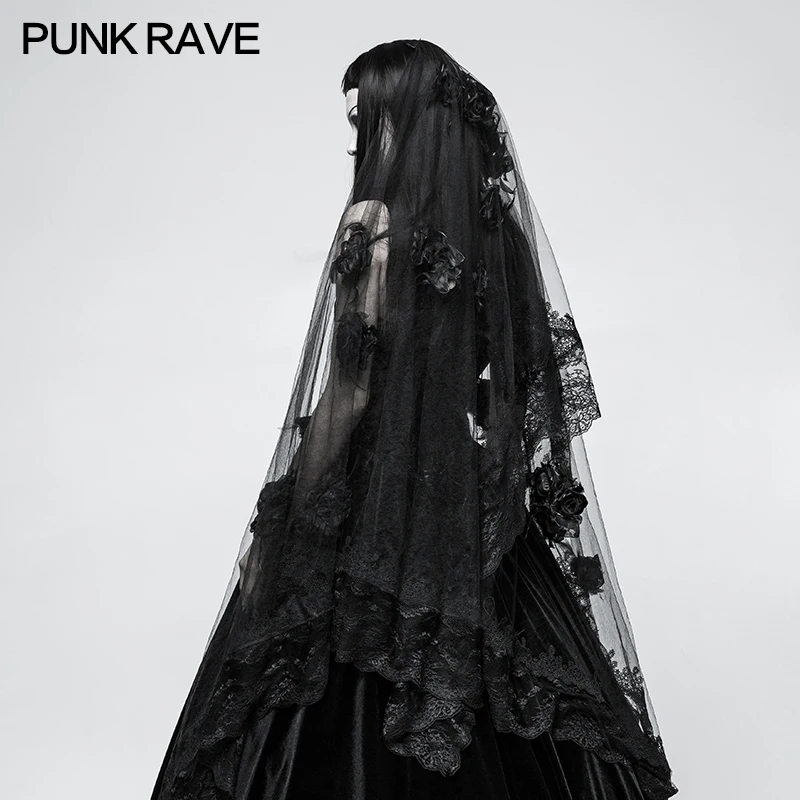 Punk Rave Gothic Flowers Diaphanous Gorgeous Black Lace Veil Victorian Scarf Fashion S224