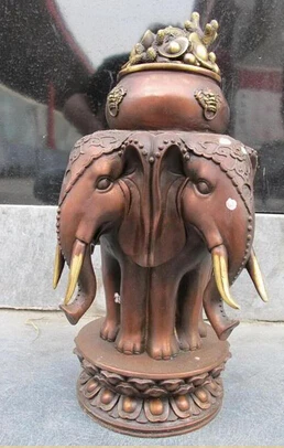 Chinese red Bronze Feng shui three Elephant zun Lucky Wealth Incense Burner