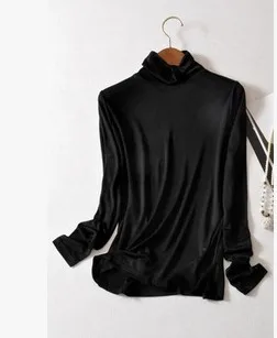 100% mulberry silk double knitted turtleneck thin thermal underwear women long sleeve render unlined upper garment