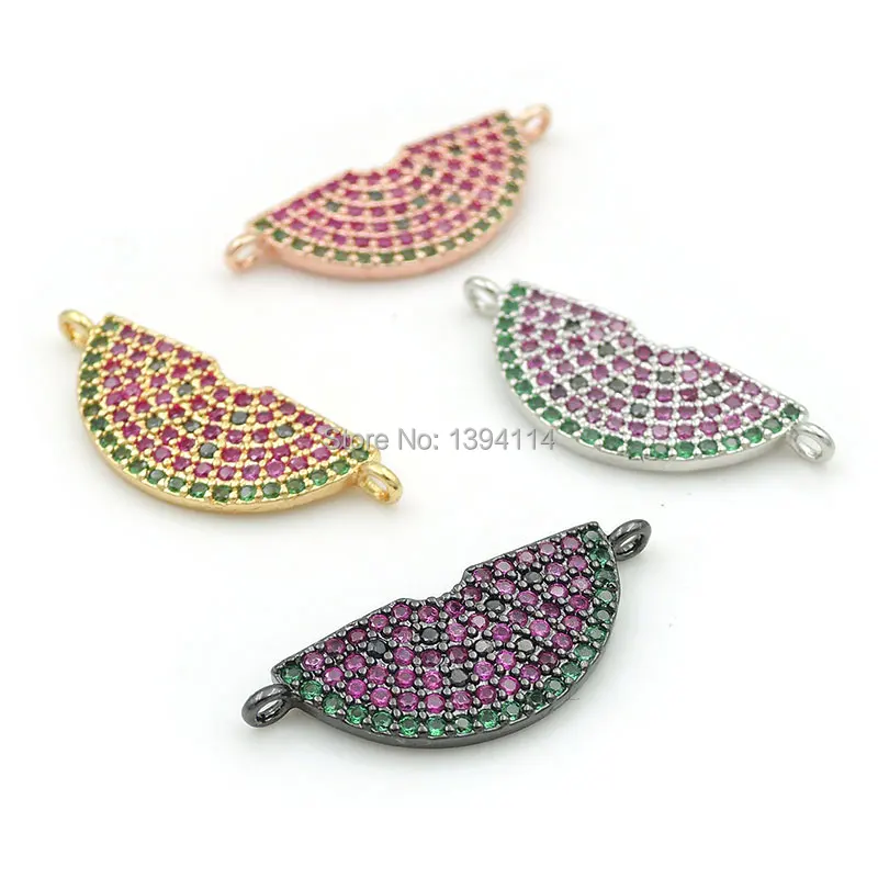 

23*9*2mm Micro Pave Green&Red&Black CZ Semicircle Connector Fit For Women As DIY Bracelets Accessory