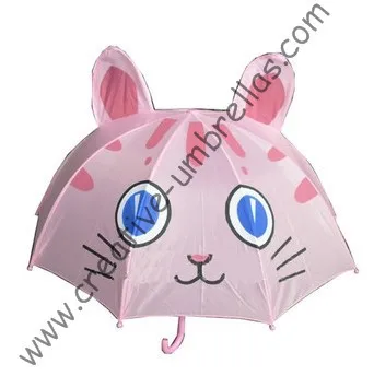 

Children umbrella,kid animal cartoon umbrella--pink blue eyed cat,auto open.8mm metal shaft and fluted ribs,safe kid umbrellas