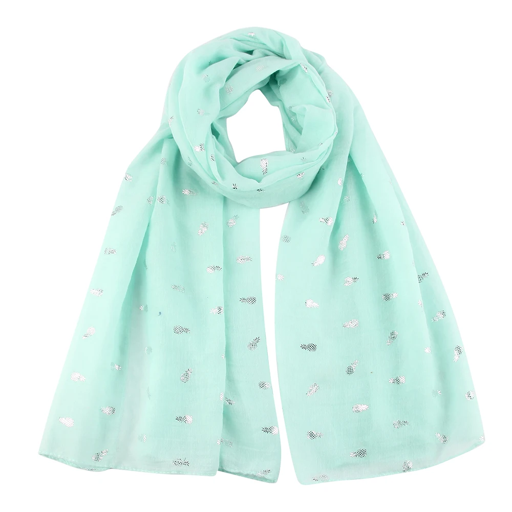 FOXMOTHER New Women Fashionable Pink Sky Blue Mint White Yellow Color Foil Sliver Pineapple Scarves For Ladies