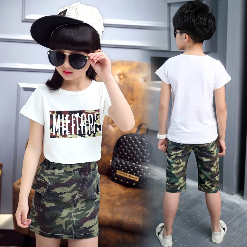 Hot Children's Camouflage Set Plus Size Summer Teenager Kids School Military Uniform Boys and Girls Army Clothes Tracksuit X446